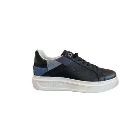 Harmont&Blain 040 A40 Sneakers Uomo Stringate In Vera Pelle Blu