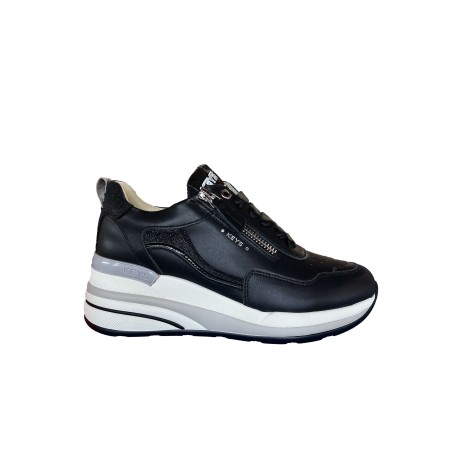 KEYS K-11840 Sneakers Donna Stringate con Zip Laterali Nero