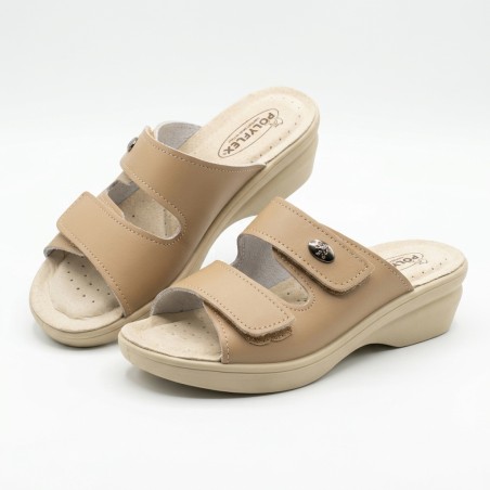 POLYFLEX 5430.36 Ciabatte Donna Made in Italy Doppia Fascia Regolabile Beige