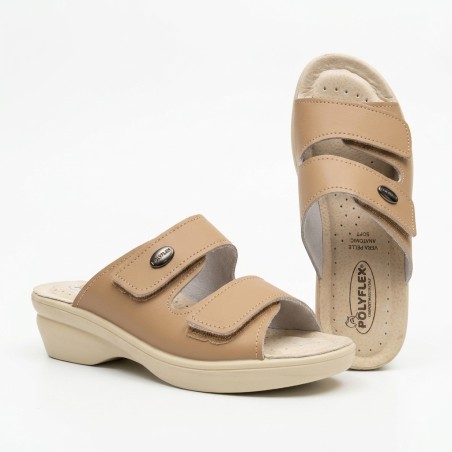 POLYFLEX 5430.36 Ciabatte Donna Made in Italy Doppia Fascia Regolabile Beige