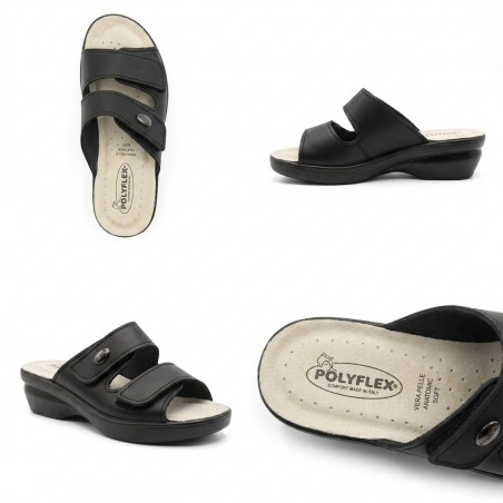 POLYFLEX 5430.36 Ciabatte Donna Made in Italy Doppia Fascia Regolabile Nero