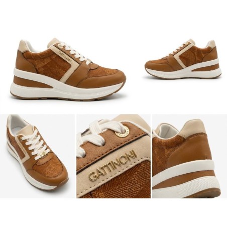 Gattinoni Planetarium New EDISON 6338 521 Scarpe Donna Sneakers Stringate Tan Classic