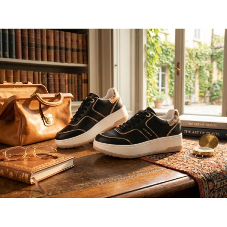Gattinoni Planetarium New ROSS 6339 030 Scarpe Donna Sneakers Platform Stringate Black Classic