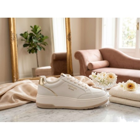 Gattinoni Roma New ROSS 1649 812 Scarpe Donna Sneakers Platform Stringate White Gold