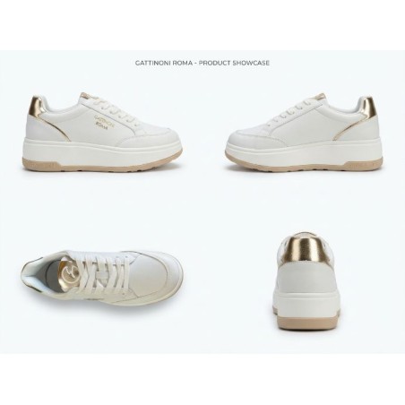 Gattinoni Roma New ROSS 1649 812 Scarpe Donna Sneakers Platform Stringate White Gold