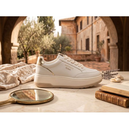 Gattinoni Roma New ROSS 1649 812 Scarpe Donna Sneakers Platform Stringate White Gold