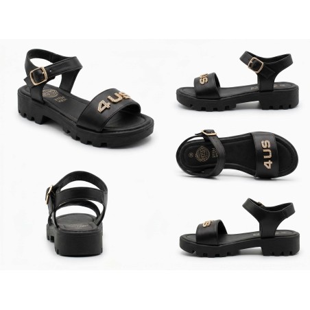 Paciotti 4US M23196A Sandali Bambina con Cinturino Regolabile Black