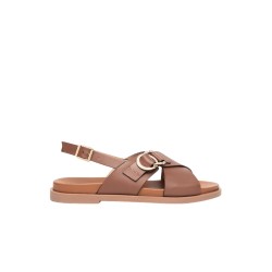 Nero Giardini E615933D 400 Sandali Flat Donna con Cinturino e Fascia Incrocio Cuoio