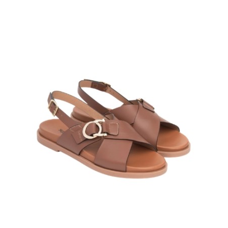 Nero Giardini E615933D 400 Sandali Flat Donna con Cinturino e Fascia Incrocio Cuoio