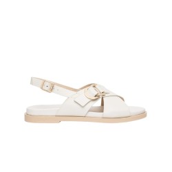 Nero Giardini E615933D 713 Sandali Flat Donna con Cinturino e Fascia Incrocio Off White