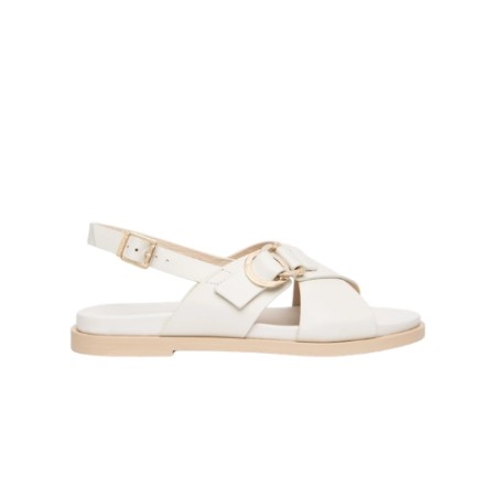 Nero Giardini E615933D 713 Sandali Flat Donna con Cinturino e Fascia Incrocio Off White