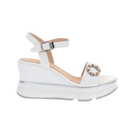 KEYS K12120 Sandali Donna Con Zeppa Alta White
