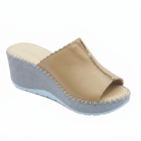 Cinzia Soft IM41009 003 Ciabatta Donna Zeppa Alta con Fascia Larga Beige