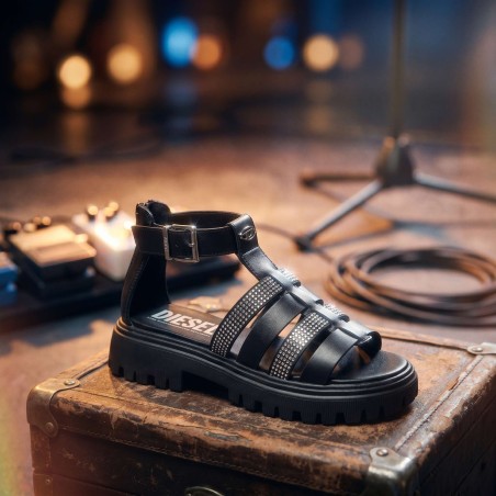 Diesel D SANBLIN Sandali Bambina con Strass Black 