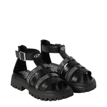 Diesel D SANBLIN Sandali Bambina con Strass Black 