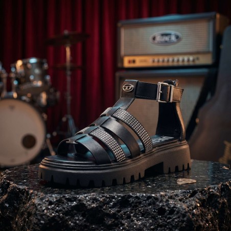 Diesel D SANBLIN Sandali Bambina con Strass Black 