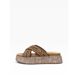 Paciotti 4US UZM07 Sandali Ciabatta Donna Platform con Doppia Fascia a Incrocio Brown