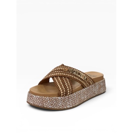 Paciotti 4US UZM07 Sandali Ciabatta Donna Platform con Doppia Fascia a Incrocio Brown