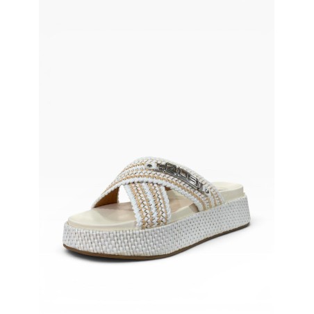 Paciotti 4US UZM07 Sandali Ciabatta Donna Platform con Doppia Fascia a Incrocio Beige