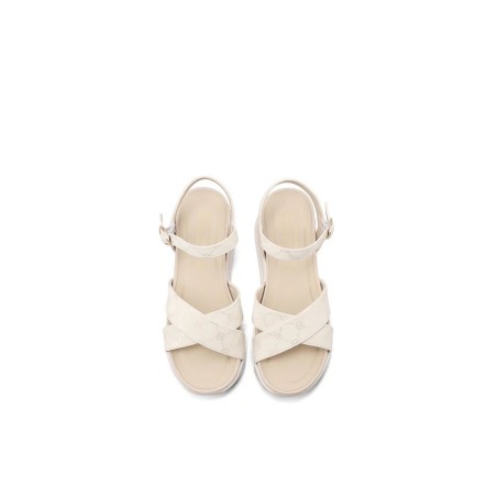 Queen Helena X34-90 Sandalo Donna Zeppa e Cinturino Regolabile Beige