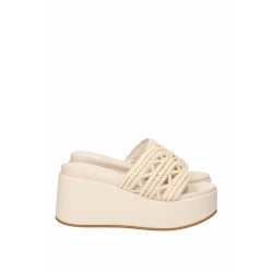Gold & Gold GU359 Sandalo Ciabattone Platform Donna con Charme sulla Fascia Off White