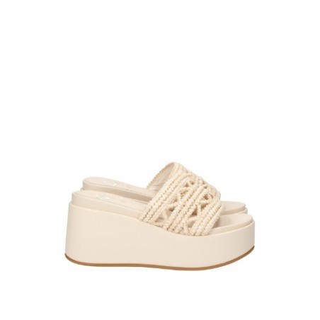 Gold & Gold GU359 Sandalo Ciabattone Platform Donna con Charme sulla Fascia Off White