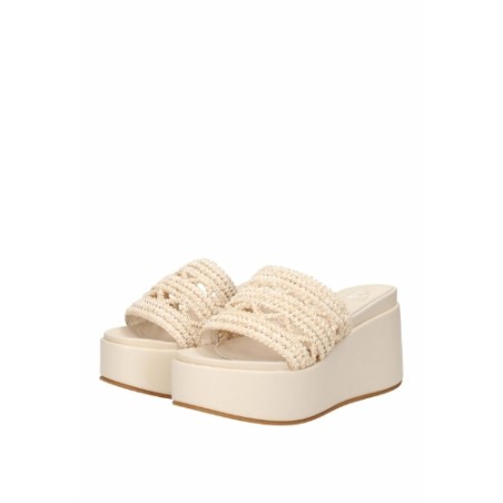 Gold & Gold GU359 Sandalo Ciabattone Platform Donna con Charme sulla Fascia Off White