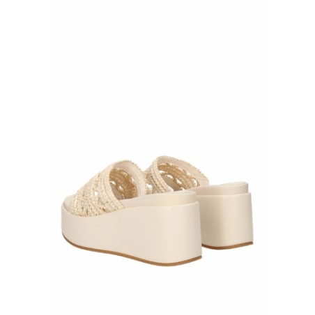 Gold & Gold GU359 Sandalo Ciabattone Platform Donna con Charme sulla Fascia Off White