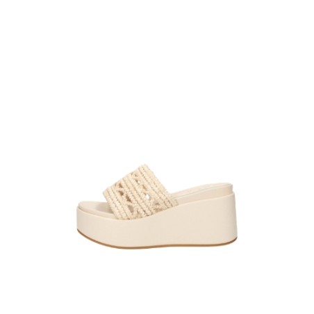 Gold & Gold GU359 Sandalo Ciabattone Platform Donna con Charme sulla Fascia Off White