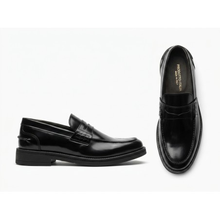 BRUSCIANO Made In Italy 014G Mocassino Uomo In Vera Pelle Abrasivato Nero 