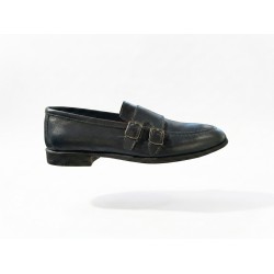 Made In Italy 12 Mocassino Uomo con Doppia Fibbia In Vera Pelle Blu