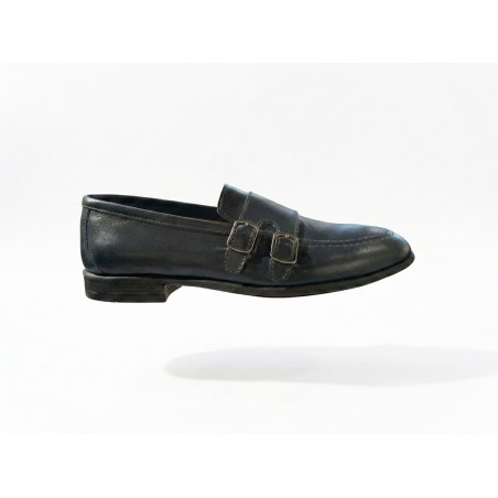 Made In Italy 12 Mocassino Uomo con Doppia Fibbia In Vera Pelle Blu