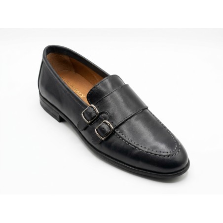 Made In Italy 12 Mocassino Uomo con Doppia Fibbia In Vera Pelle Blu