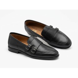 Made In Italy 12 Mocassino Uomo con Doppia Fibbia In Vera Pelle Nero