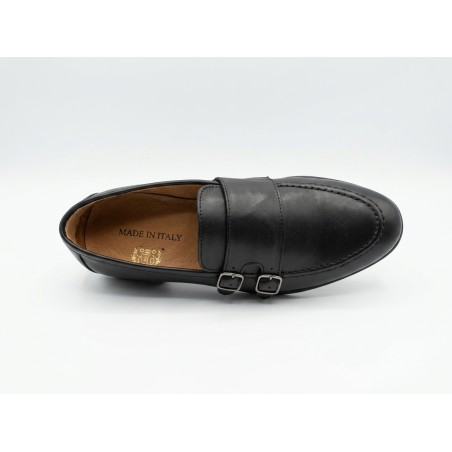 Made In Italy 12 Mocassino Uomo con Doppia Fibbia In Vera Pelle Nero