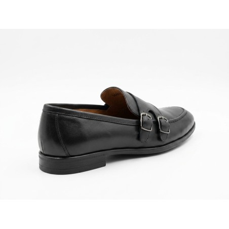 Made In Italy 12 Mocassino Uomo con Doppia Fibbia In Vera Pelle Nero