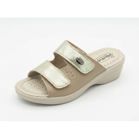 POLYFLEX 5507.36 Ciabatte Donna Made in Italy Doppia Fascia Regolabile Platino
