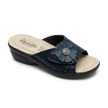 POLYFLEX 5511.36 Ciabatte Donna Made in Italy Fascia Regolabile con Fiore Blu
