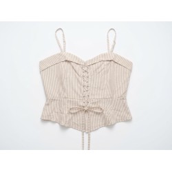 GC Wear 3842 My Star Top Donna con Bratelle e Lacci Frontali a Riche Beige Bianco