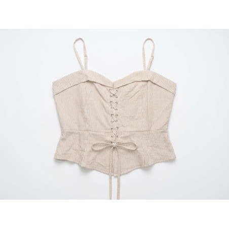 GC Wear 3842 My Star Top Donna con Bratelle e Lacci Frontali a Riche Beige Bianco