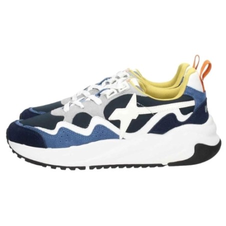W6YZ 1C91 FLIK-M Sneakers Uomo Stringate In Vera Camoscio Blu Azure Grey