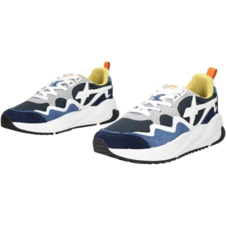 W6YZ 1C91 FLIK-M Sneakers Uomo Stringate In Vera Camoscio Blu Azure Grey