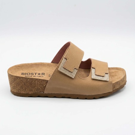 Biostar 17 5002 Ciabatte Donna Con Doppia Fascia Regolabile Beige Platino