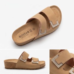 Biostar 17 5002 Ciabatte Donna Con Doppia Fascia Regolabile Beige Platino 2