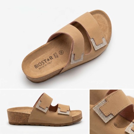 Biostar 17 5002 Ciabatte Donna Con Doppia Fascia Regolabile Beige Platino