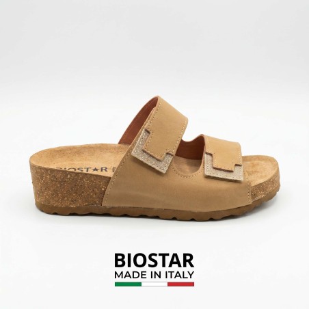 Biostar 17 5002 Ciabatte Donna Con Doppia Fascia Regolabile Beige Platino