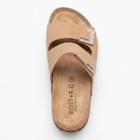 Biostar 17 5002 Ciabatte Donna Con Doppia Fascia Regolabile Beige Platino