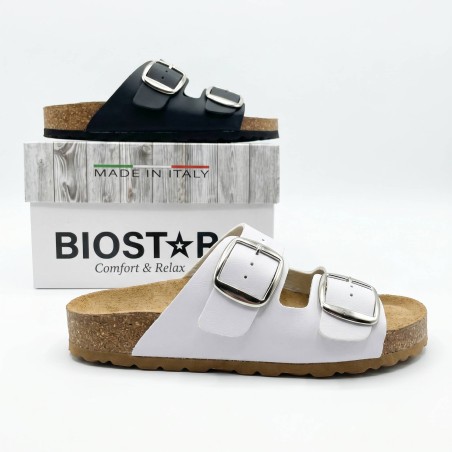 Biostar 1847 205 Ciabatte Donna Con Doppia Fascia con Fibbia Regolabile Bianco