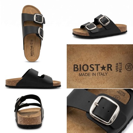 Biostar 1847 205 Ciabatte Donna Con Doppia Fascia con Fibbia Regolabile Nero