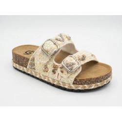 Gold & Gold FY03 Sandali Ciabatta Donna Doppia Fascia Platform con Accessori Beige